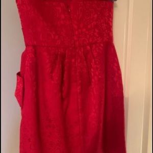 Red strapless cocktail dress